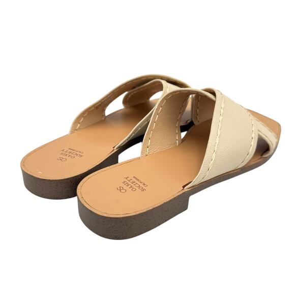 Oasis Society Neutral Cream Vegan Faux Leather Criss Cross Strappy Slide Sandals - Picture 6 of 12